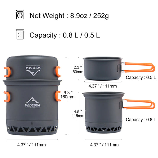 Widesea Camping Cookware Set - Pot, Kettle & Travel Tableware
