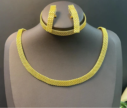 18K Gold Plated Necklace, Earrings & Bracelet Set