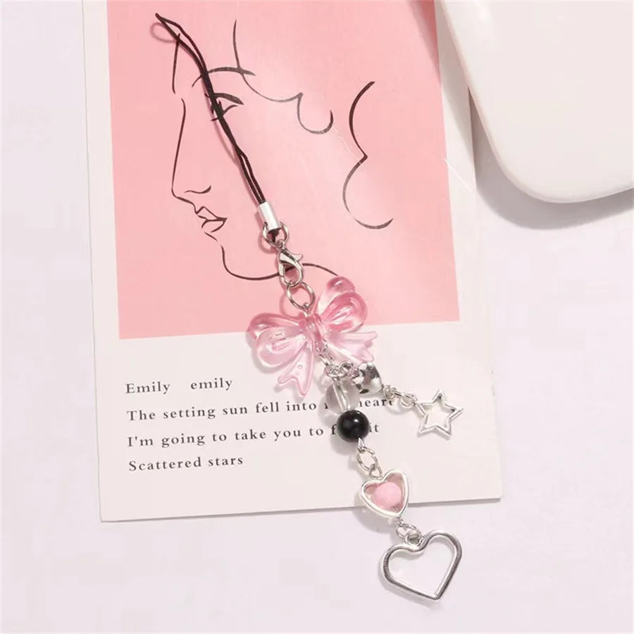 Goth Phone Charm Bow Heart Star Keychain Pendant PLR Kawaii Key Chain Bag Phone Chain Cute Accessory For Girls Women Jewelry