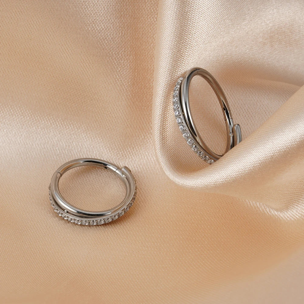 Implant-Grade Titanium Hoop Earrings – Hinged CZ Clicker for Cartilage, Helix & Tragus