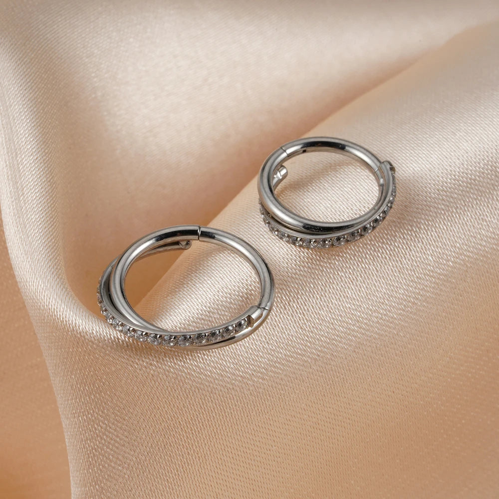 Implant-Grade Titanium Hoop Earrings – Hinged CZ Clicker for Cartilage, Helix & Tragus