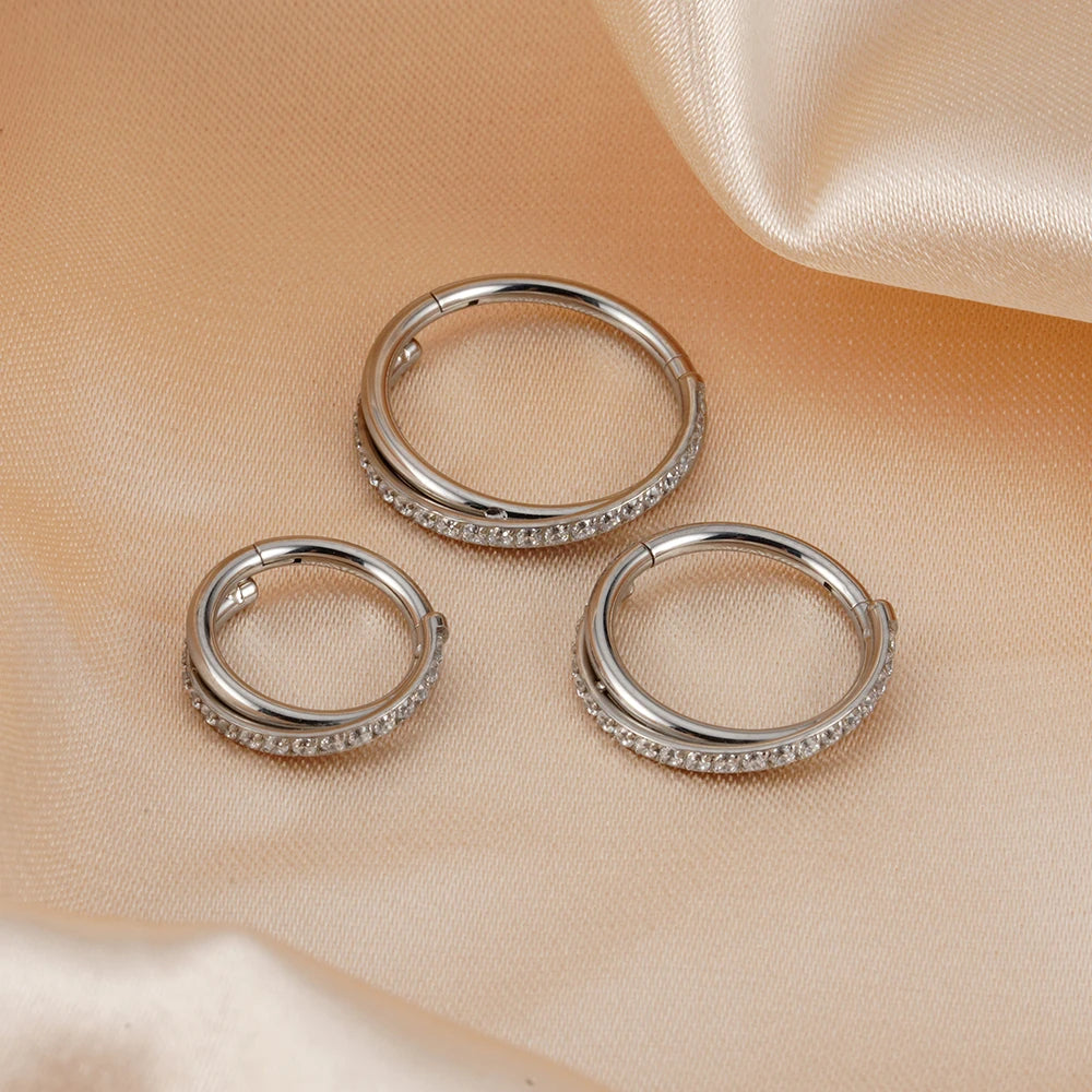 Implant-Grade Titanium Hoop Earrings – Hinged CZ Clicker for Cartilage, Helix & Tragus