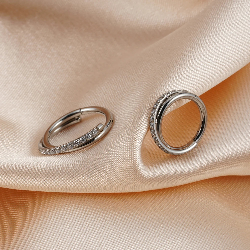 Implant-Grade Titanium Hoop Earrings – Hinged CZ Clicker for Cartilage, Helix & Tragus
