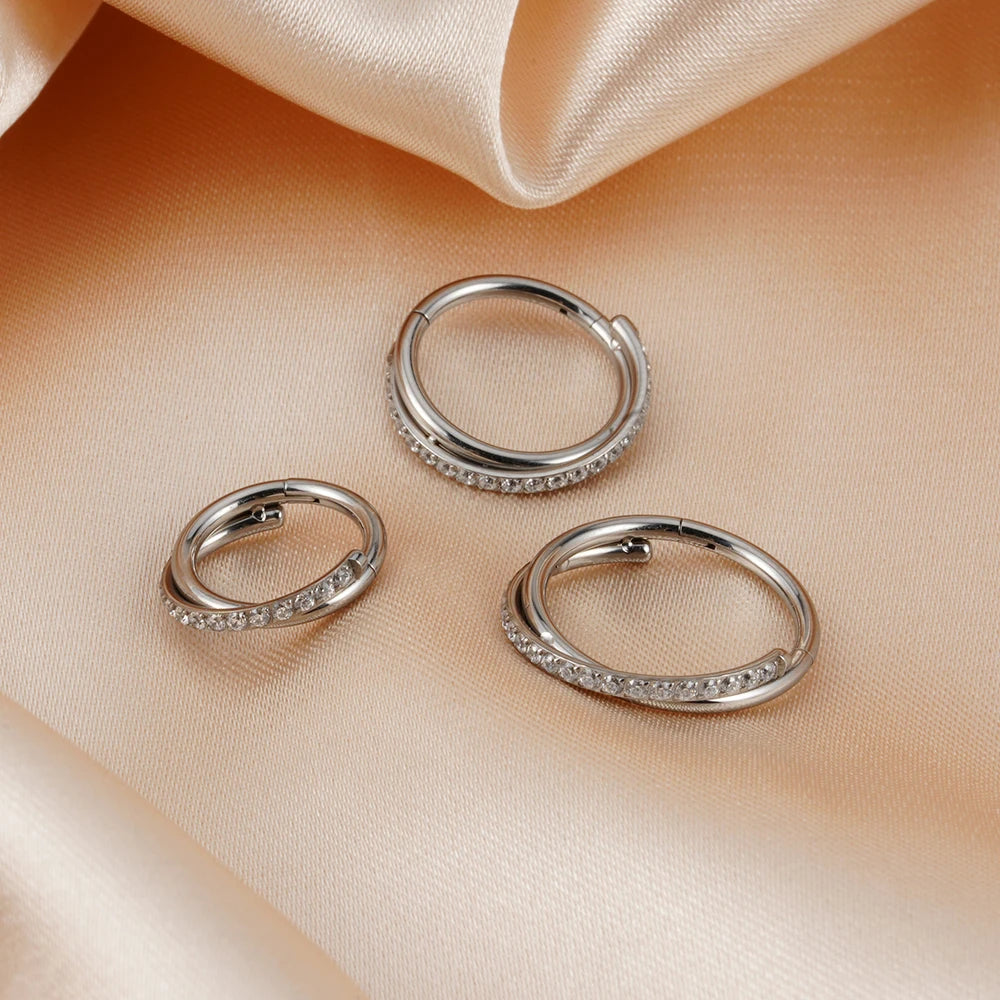 Implant-Grade Titanium Hoop Earrings – Hinged CZ Clicker for Cartilage, Helix & Tragus