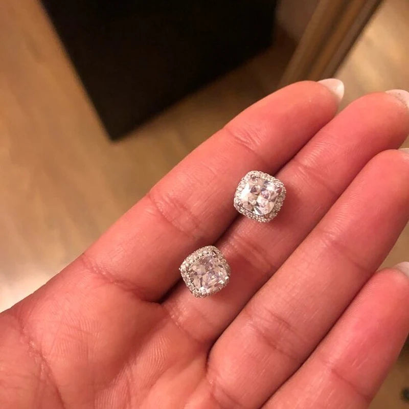 CAOSHI Cushion-Cut CZ Stud Earrings – Pink, White & Yellow Cubic Zirconia Set