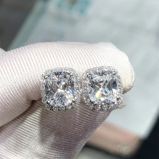 CAOSHI Cushion-Cut CZ Stud Earrings – Pink, White & Yellow Cubic Zirconia Set