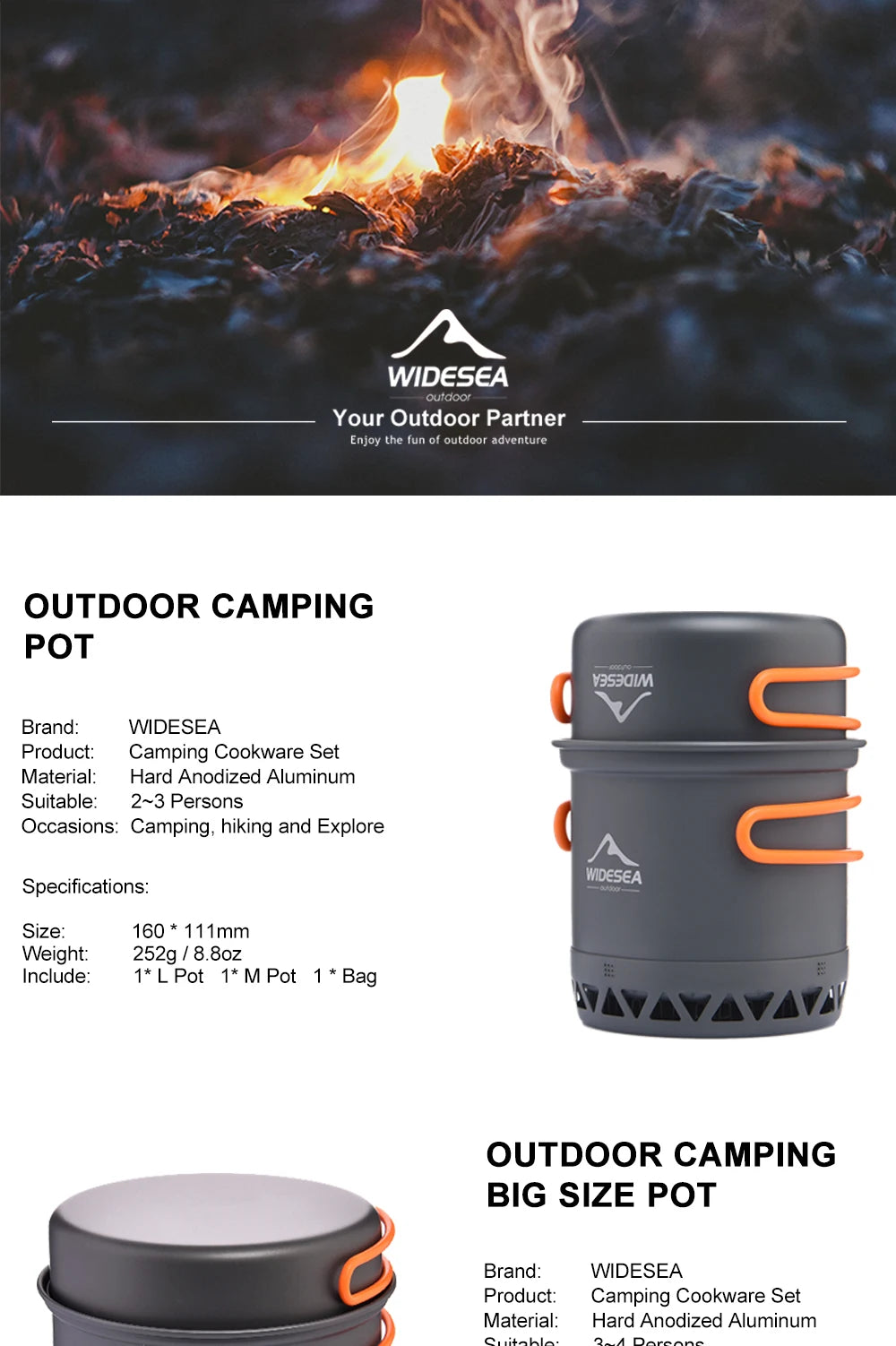 Widesea Camping Cookware Set - Pot, Kettle & Travel Tableware