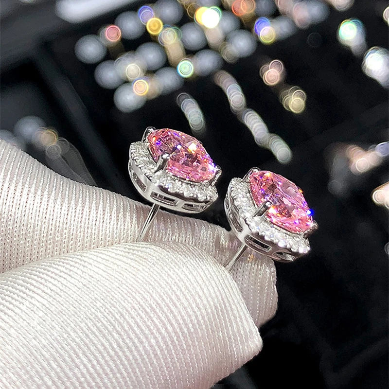 CAOSHI Cushion-Cut CZ Stud Earrings – Pink, White & Yellow Cubic Zirconia Set