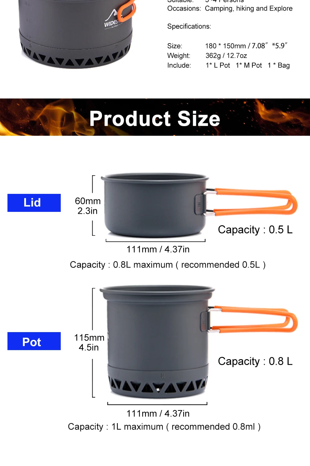 Widesea Camping Cookware Set - Pot, Kettle & Travel Tableware