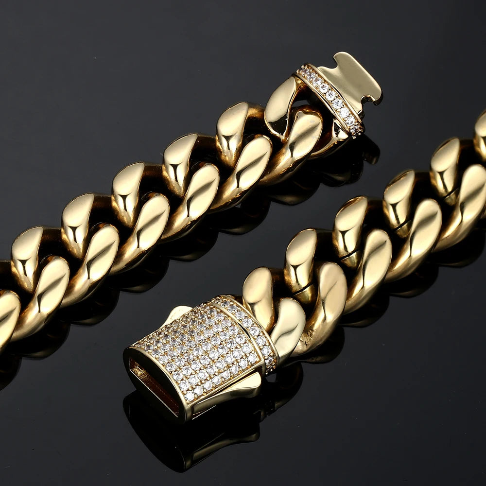 12mm Miami Cuban Link Bracelet - 14K Gold Plated