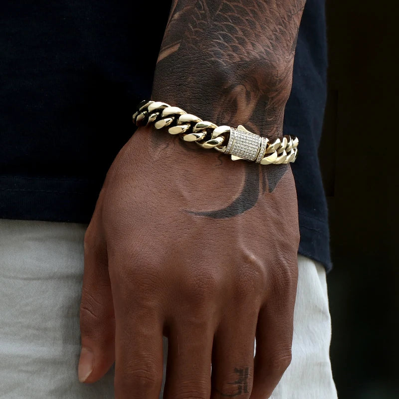 12mm Miami Cuban Link Bracelet - 14K Gold Plated