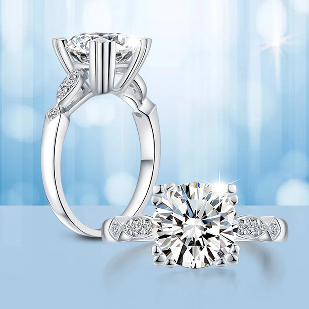 Personality Exquisite 925 Sterling Silver Round Moissanite Rings