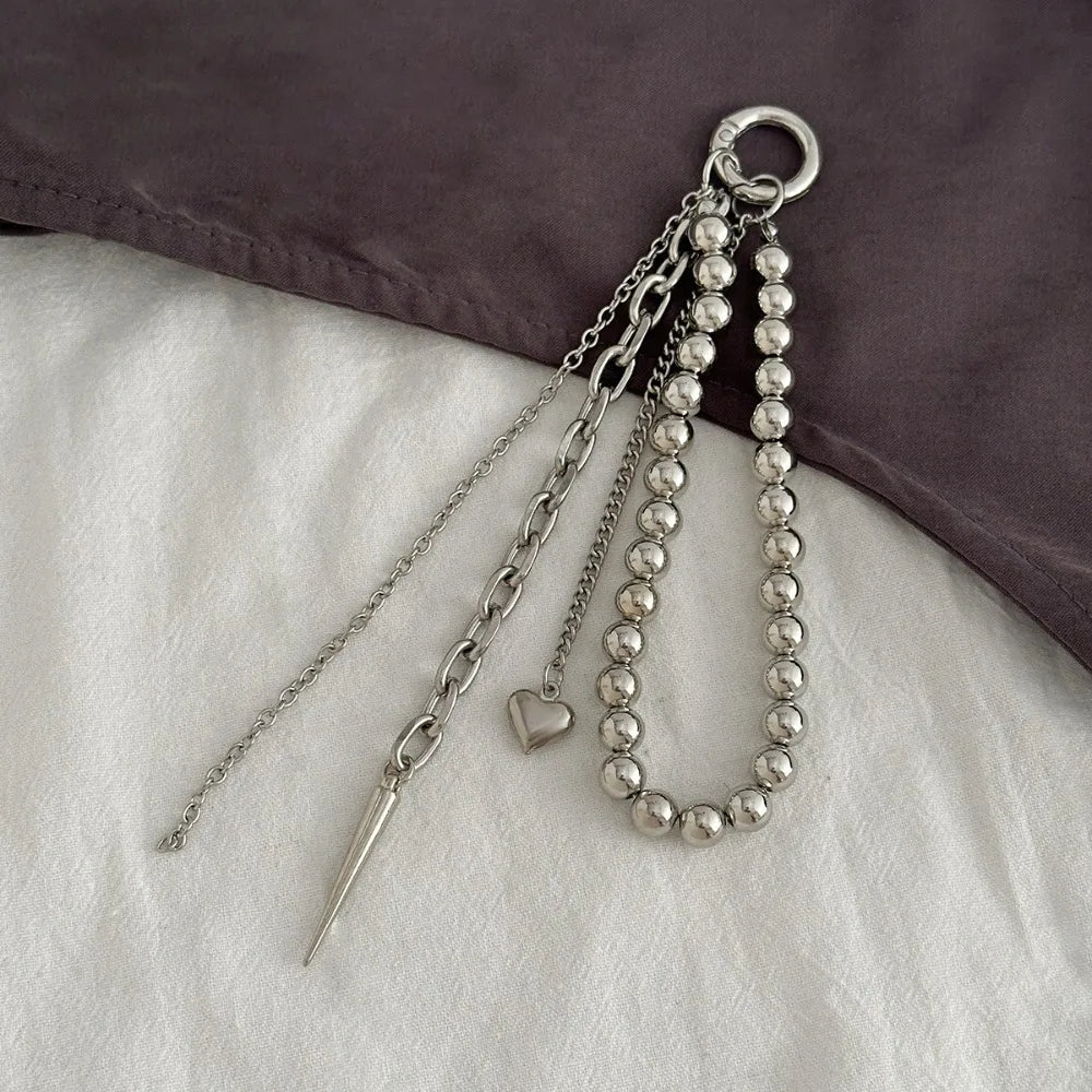 Fashion Metal Pearl Beaded Keychain Peach Heart Shape Tassel Decoration Bead Bag Chain Pendant Jewelry Bag Accessories