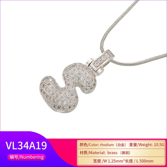 1.25x500mm Fat and lovely crystal brass silver color  letter necklace for women friends birthday gift model: VL34