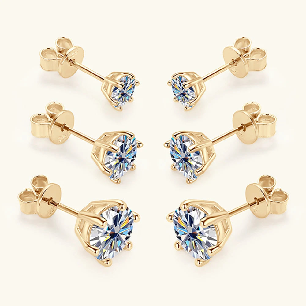 18K Gold Plated Moissanite Stud Earrings