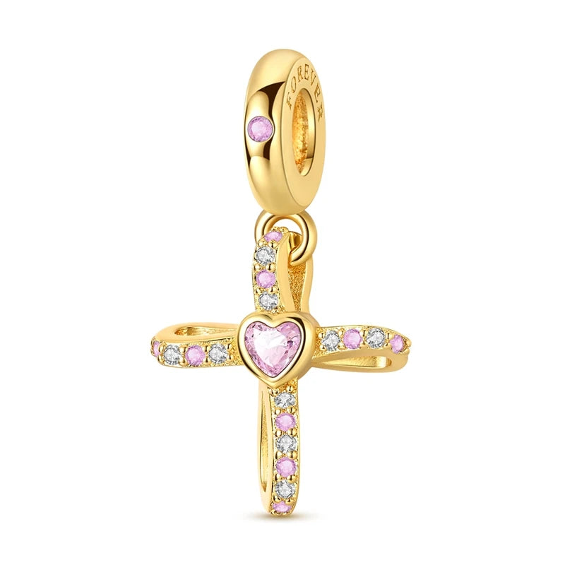 Original 925 Sterling Silver Gold Series DIY Charms Beads Inlaid Zirconium Sun Leopard Pendants Fit Bracelet DIY Jewelry Making
