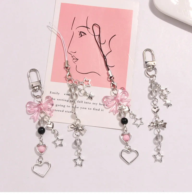 Goth Phone Charm Bow Heart Star Keychain Pendant PLR Kawaii Key Chain Bag Phone Chain Cute Accessory For Girls Women Jewelry