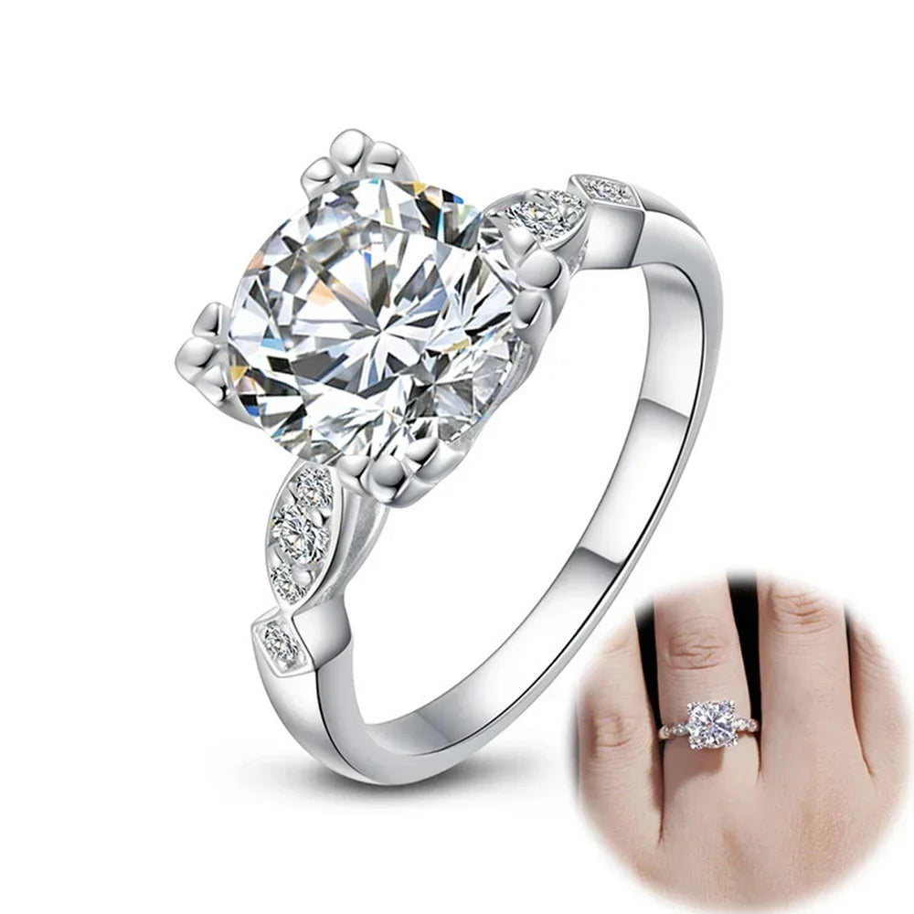 Personality Exquisite 925 Sterling Silver Round Moissanite Rings