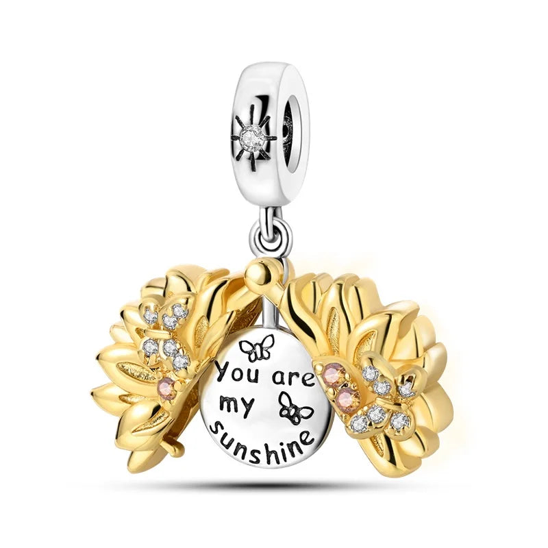 Original 925 Sterling Silver Gold Series DIY Charms Beads Inlaid Zirconium Sun Leopard Pendants Fit Bracelet DIY Jewelry Making