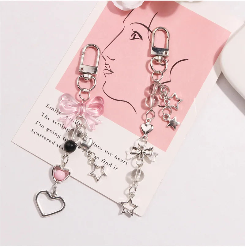 Goth Phone Charm Bow Heart Star Keychain Pendant PLR Kawaii Key Chain Bag Phone Chain Cute Accessory For Girls Women Jewelry