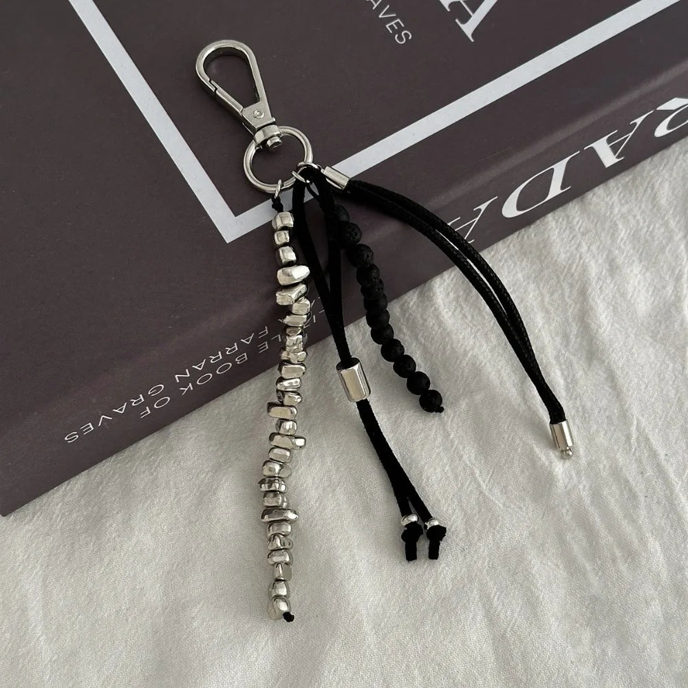 Fashion Metal Pearl Beaded Keychain Peach Heart Shape Tassel Decoration Bead Bag Chain Pendant Jewelry Bag Accessories