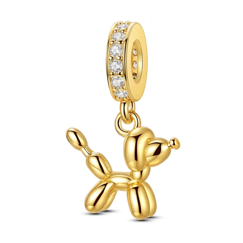 Original 925 Sterling Silver Gold Series DIY Charms Beads Inlaid Zirconium Sun Leopard Pendants Fit Bracelet DIY Jewelry Making