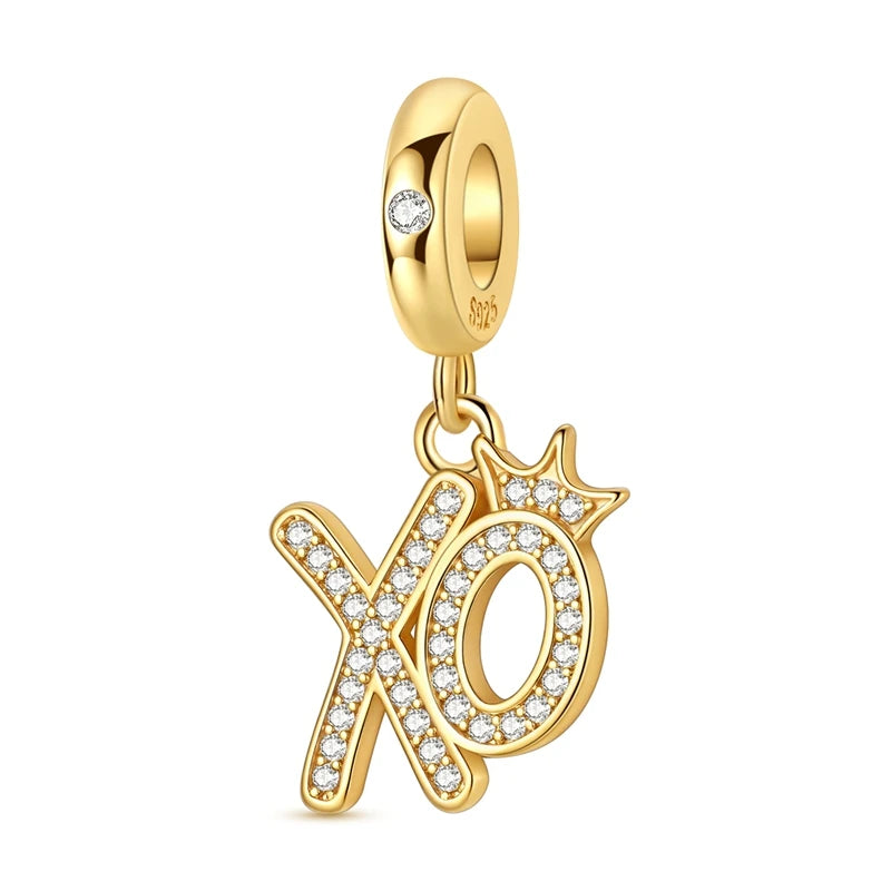 Original 925 Sterling Silver Gold Series DIY Charms Beads Inlaid Zirconium Sun Leopard Pendants Fit Bracelet DIY Jewelry Making