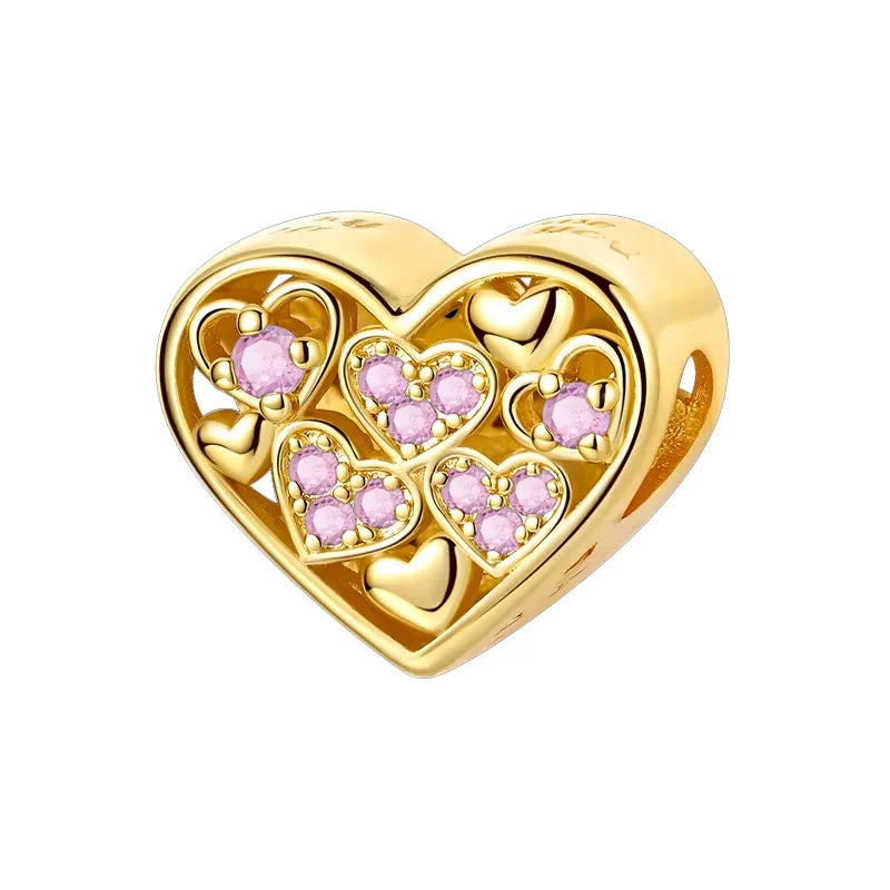 Original 925 Sterling Silver Gold Series DIY Charms Beads Inlaid Zirconium Sun Leopard Pendants Fit Bracelet DIY Jewelry Making