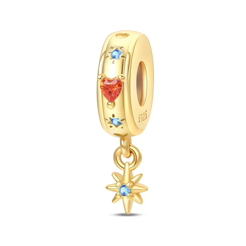 Original 925 Sterling Silver Gold Series DIY Charms Beads Inlaid Zirconium Sun Leopard Pendants Fit Bracelet DIY Jewelry Making