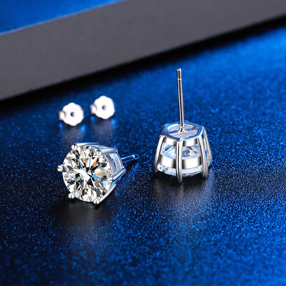 925 Sterling Silver Moissanite Stud Earrings – GRA Certified VVS1