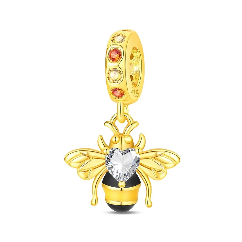 Original 925 Sterling Silver Gold Series DIY Charms Beads Inlaid Zirconium Sun Leopard Pendants Fit Bracelet DIY Jewelry Making