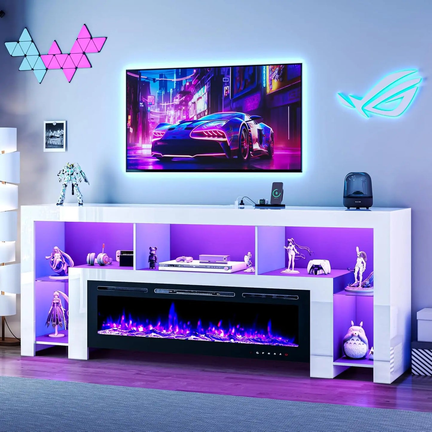 94.5" Fireplace TV Stand with Electric Fireplace & LED Lighting