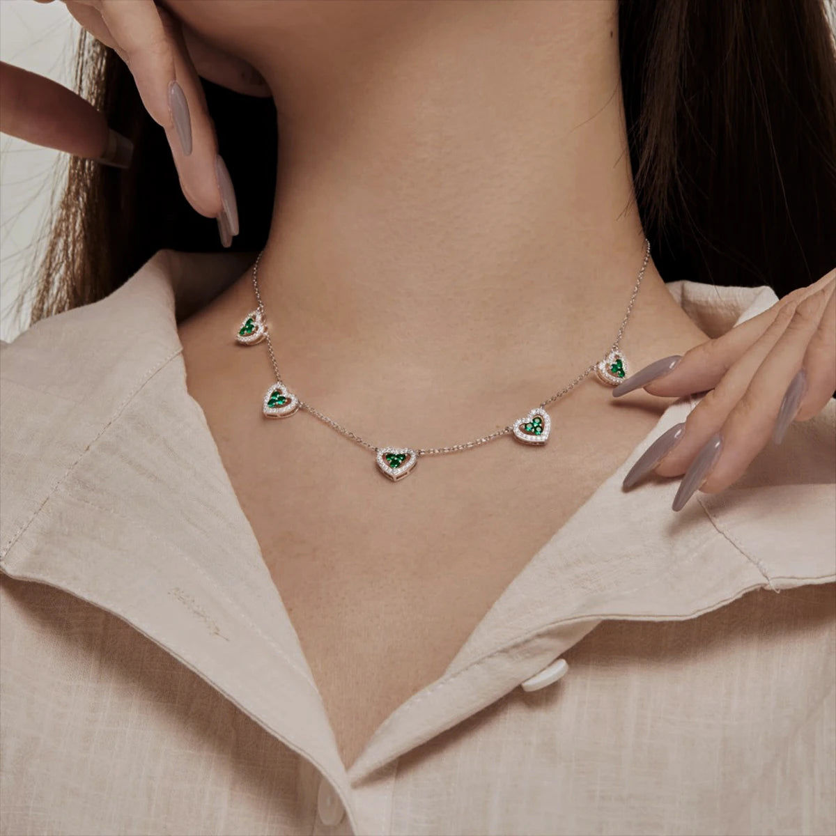 Five Hearts CZ Necklace