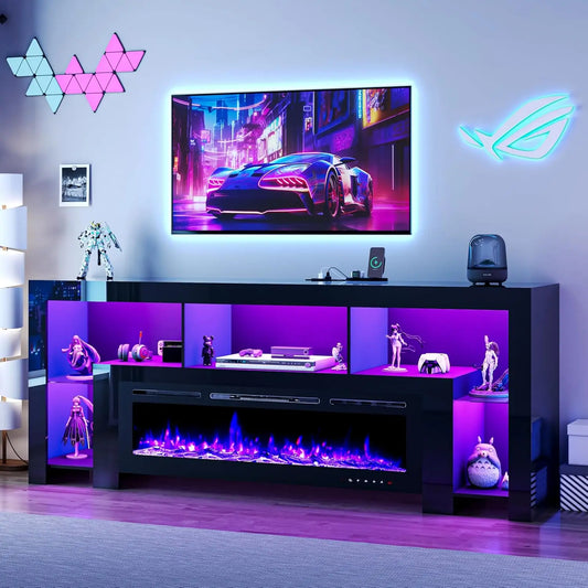 94.5" Fireplace TV Stand with Electric Fireplace & LED Lighting