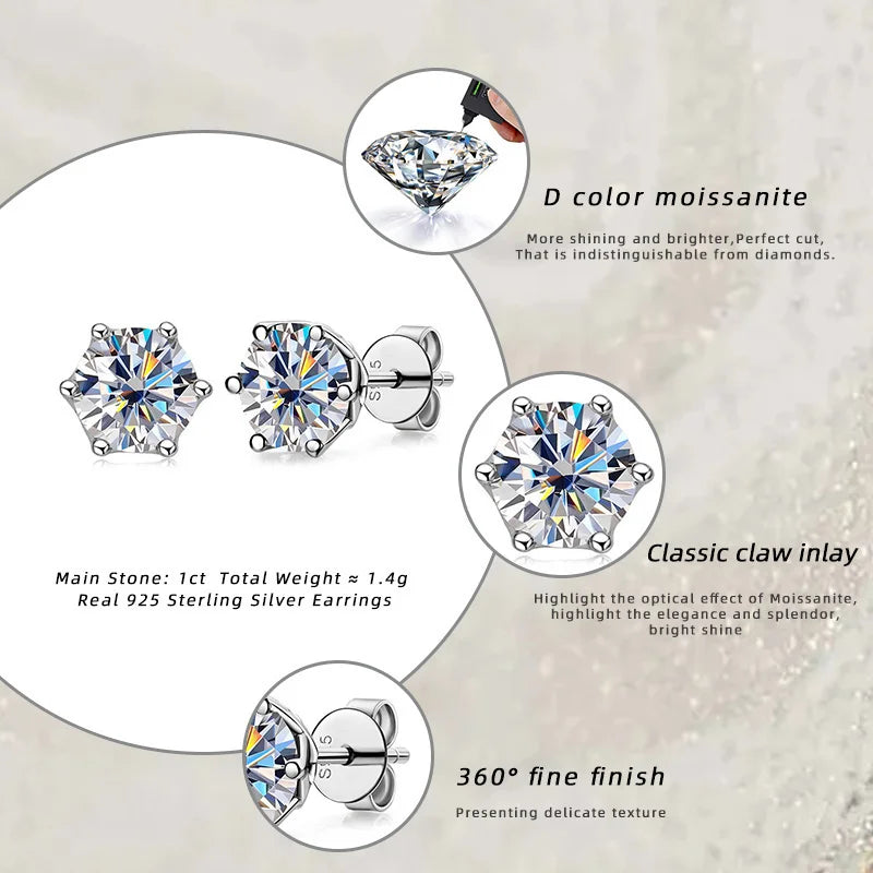Moissanite Stud Earrings, 1CT