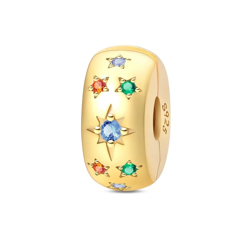 Original 925 Sterling Silver Gold Series DIY Charms Beads Inlaid Zirconium Sun Leopard Pendants Fit Bracelet DIY Jewelry Making