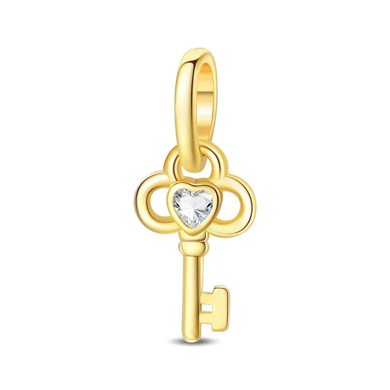 Original 925 Sterling Silver Gold Series DIY Charms Beads Inlaid Zirconium Sun Leopard Pendants Fit Bracelet DIY Jewelry Making