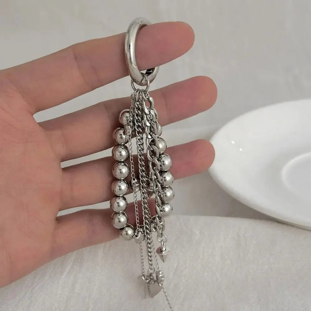 Fashion Metal Pearl Beaded Keychain Peach Heart Shape Tassel Decoration Bead Bag Chain Pendant Jewelry Bag Accessories