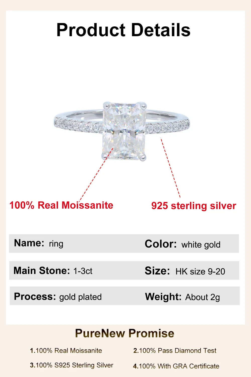 Radiant Cut Moissanite Ring