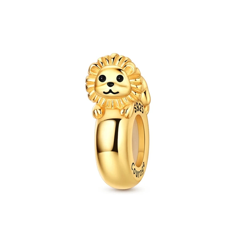 Original 925 Sterling Silver Gold Series DIY Charms Beads Inlaid Zirconium Sun Leopard Pendants Fit Bracelet DIY Jewelry Making