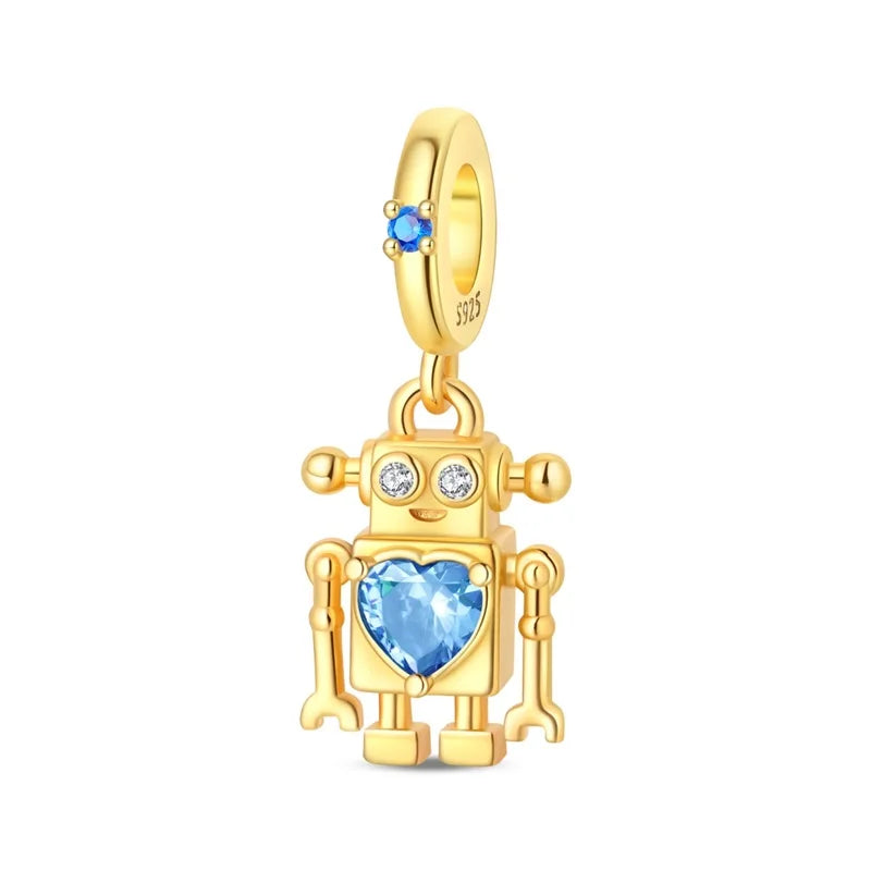 Original 925 Sterling Silver Gold Series DIY Charms Beads Inlaid Zirconium Sun Leopard Pendants Fit Bracelet DIY Jewelry Making