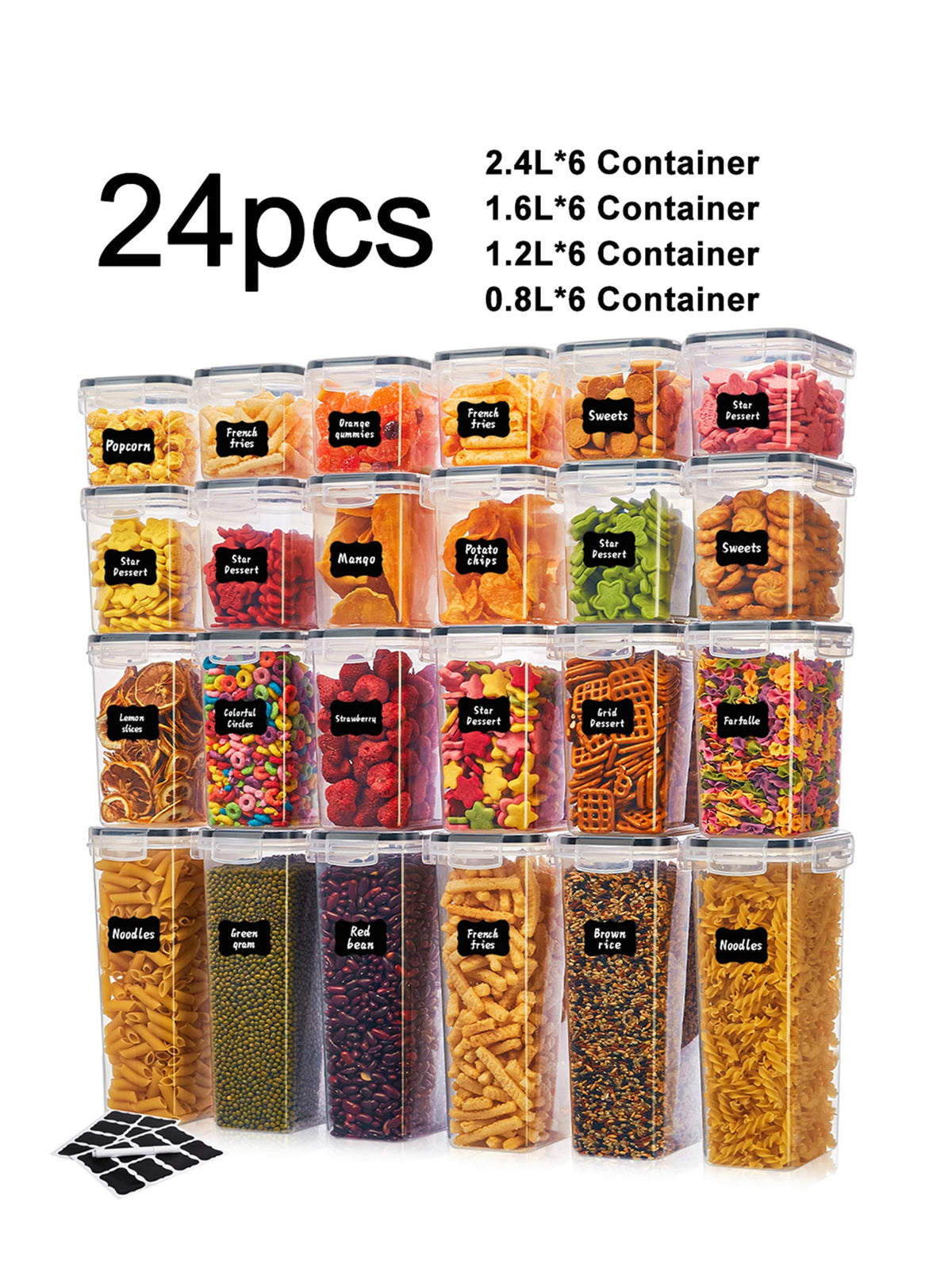 24pcs Airtight Food Storage Containers with Labels
