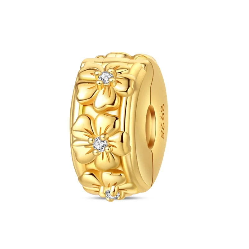 Original 925 Sterling Silver Gold Series DIY Charms Beads Inlaid Zirconium Sun Leopard Pendants Fit Bracelet DIY Jewelry Making
