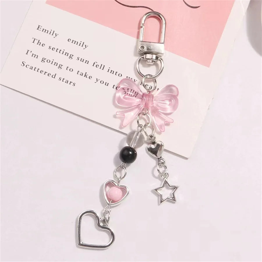 Goth Phone Charm Bow Heart Star Keychain Pendant PLR Kawaii Key Chain Bag Phone Chain Cute Accessory For Girls Women Jewelry