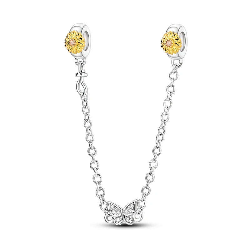 Original 925 Sterling Silver Gold Series DIY Charms Beads Inlaid Zirconium Sun Leopard Pendants Fit Bracelet DIY Jewelry Making