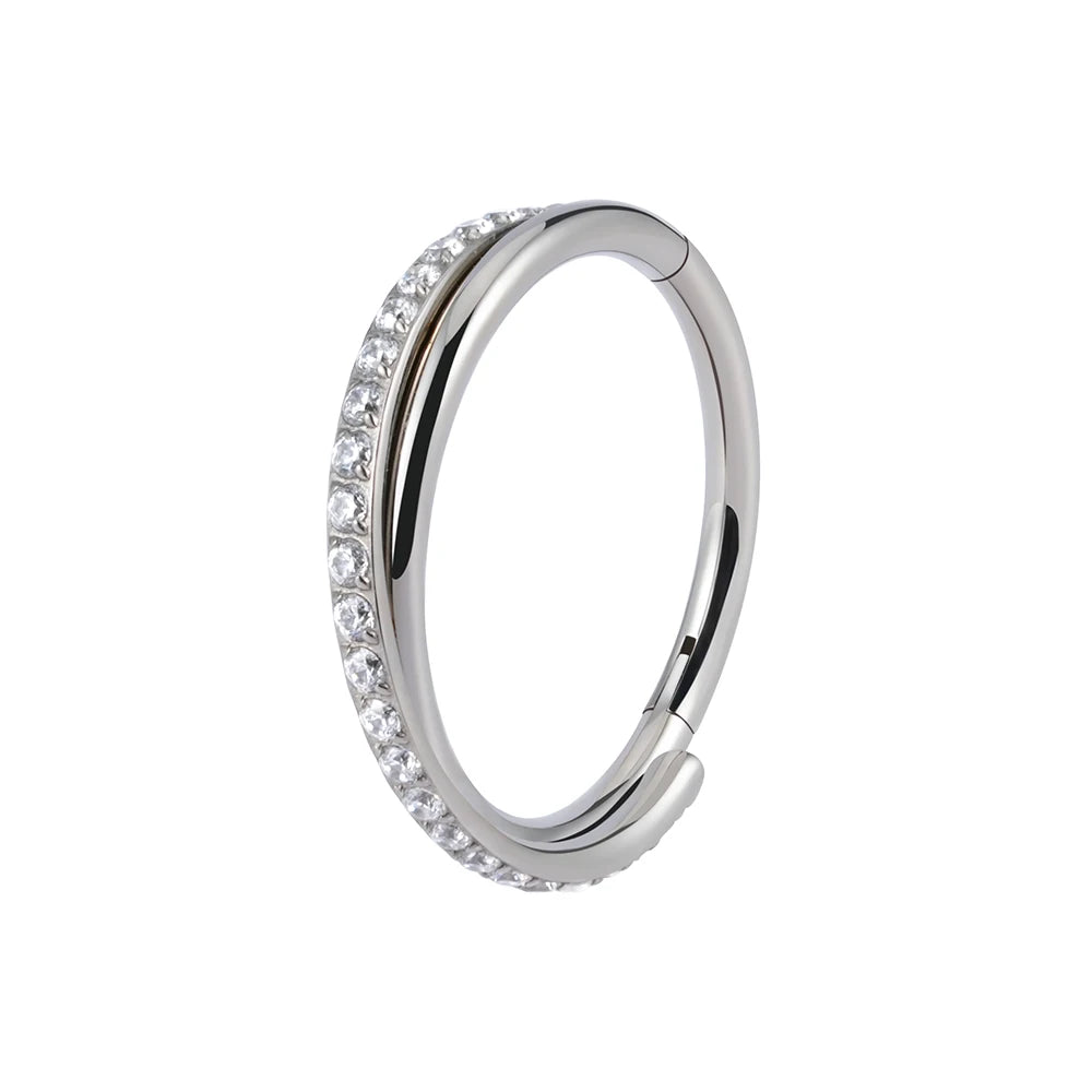 Implant-Grade Titanium Hoop Earrings – Hinged CZ Clicker for Cartilage, Helix & Tragus