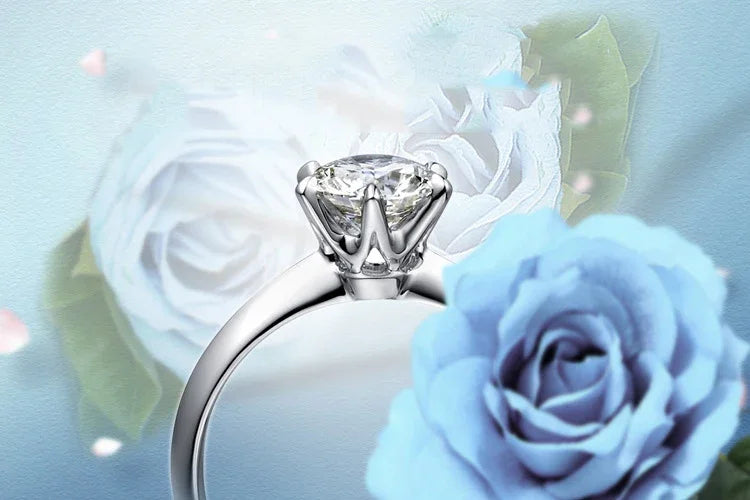 925 Sterling Silver Moissanite Engagement Ring – Certified Round-Cut Solitaire