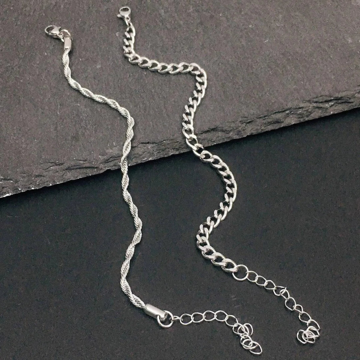 Men’s Stainless Steel Chain Bracelet Set (2pcs) – Cuban Link & Twisted Rope