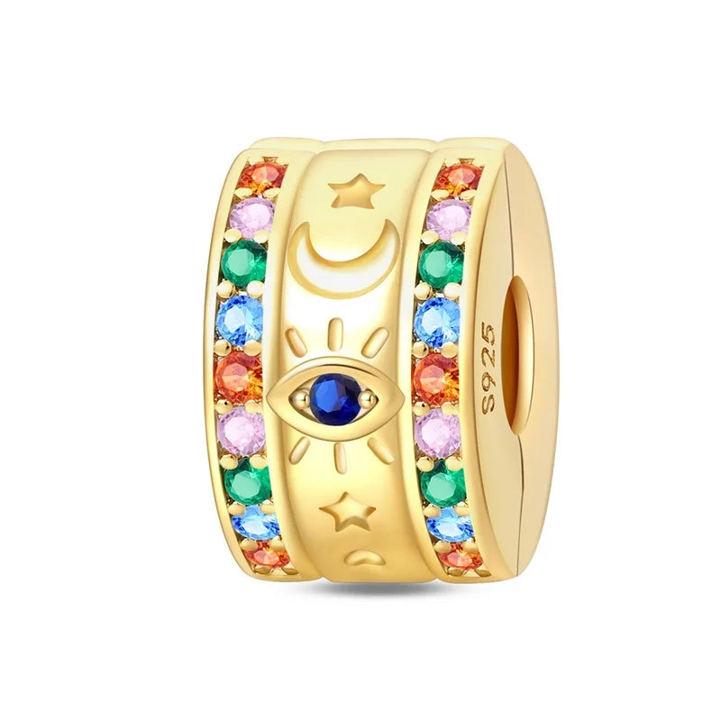 Original 925 Sterling Silver Gold Series DIY Charms Beads Inlaid Zirconium Sun Leopard Pendants Fit Bracelet DIY Jewelry Making