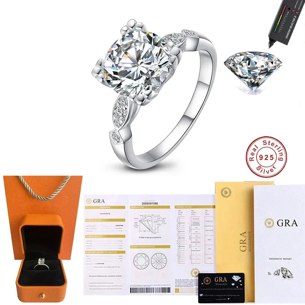 Personality Exquisite 925 Sterling Silver Round Moissanite Rings